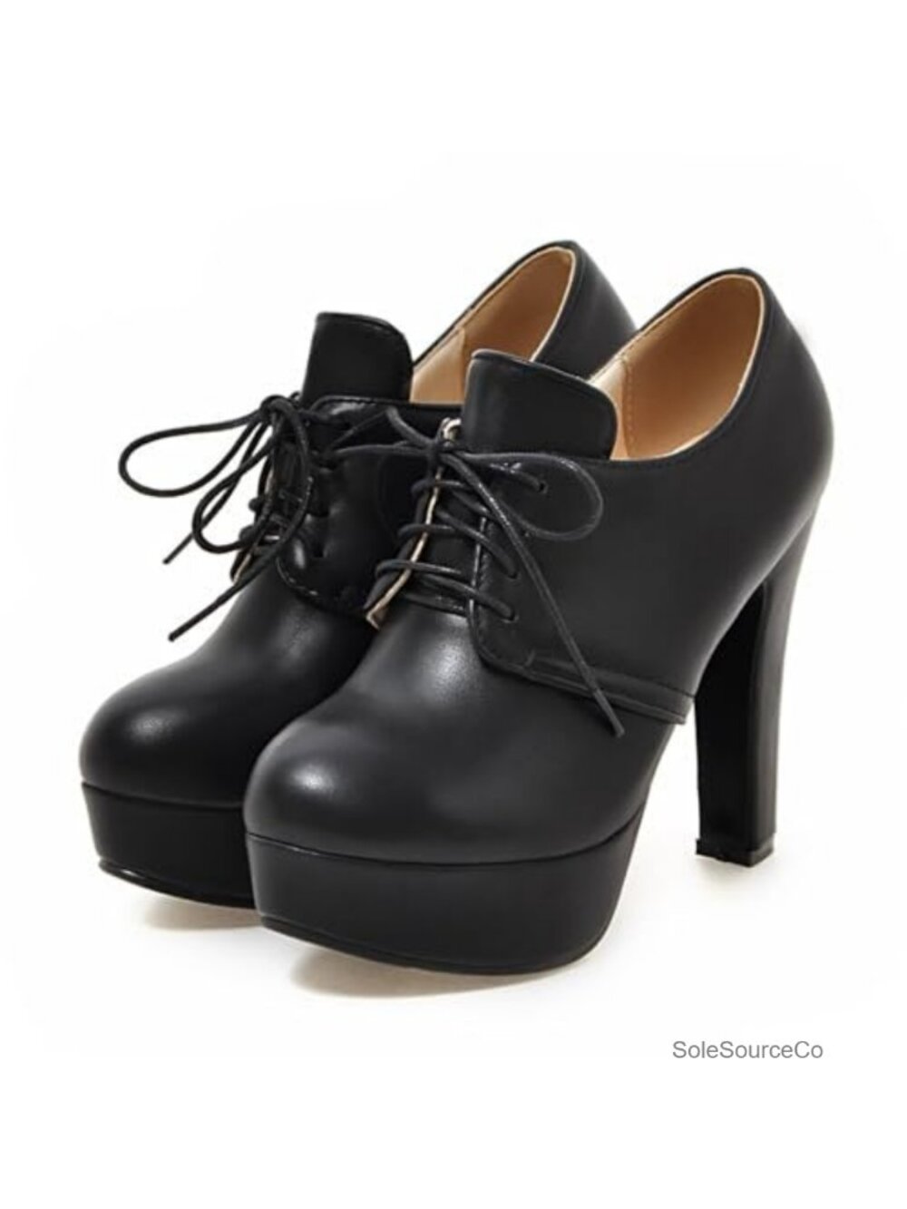 SHEMEE Women's Lace-Up Oxford High Heels Chunky Platform Pumps Dress Shoes